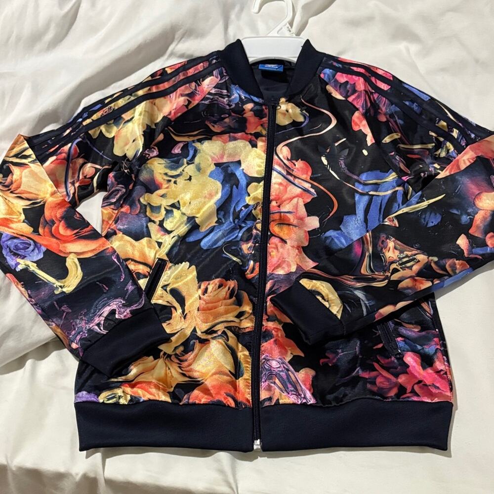 Adidas 11/12 Colorful Floral Track Jacket euc like new three stripe logo on back